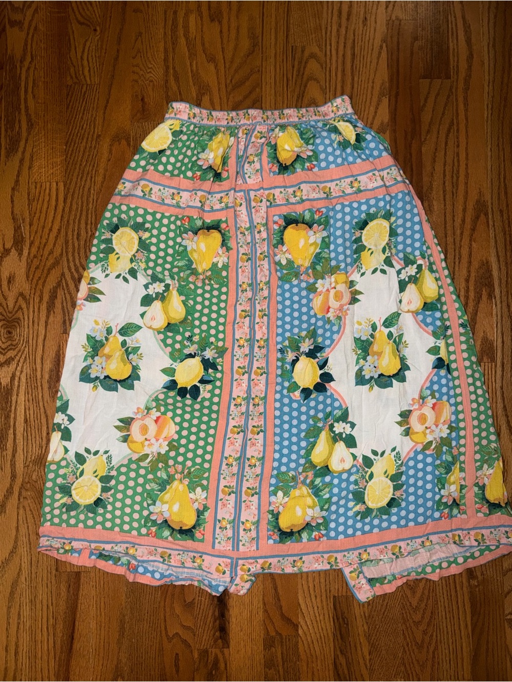 Rose & Olive Lemon & Pear Print Maxi Skirt in Green, Blue & Pink